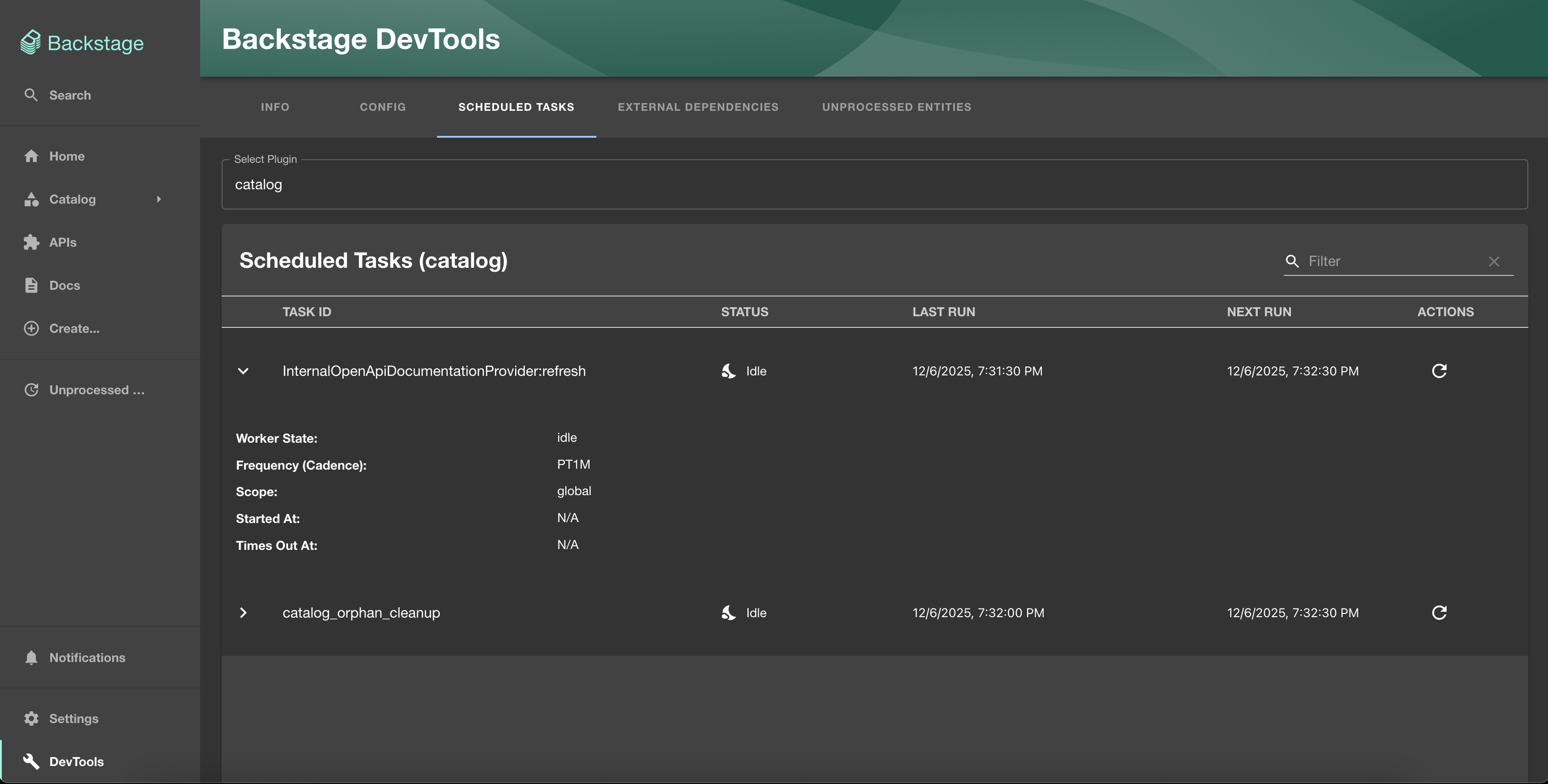 Example of Scheduled Tasks tab